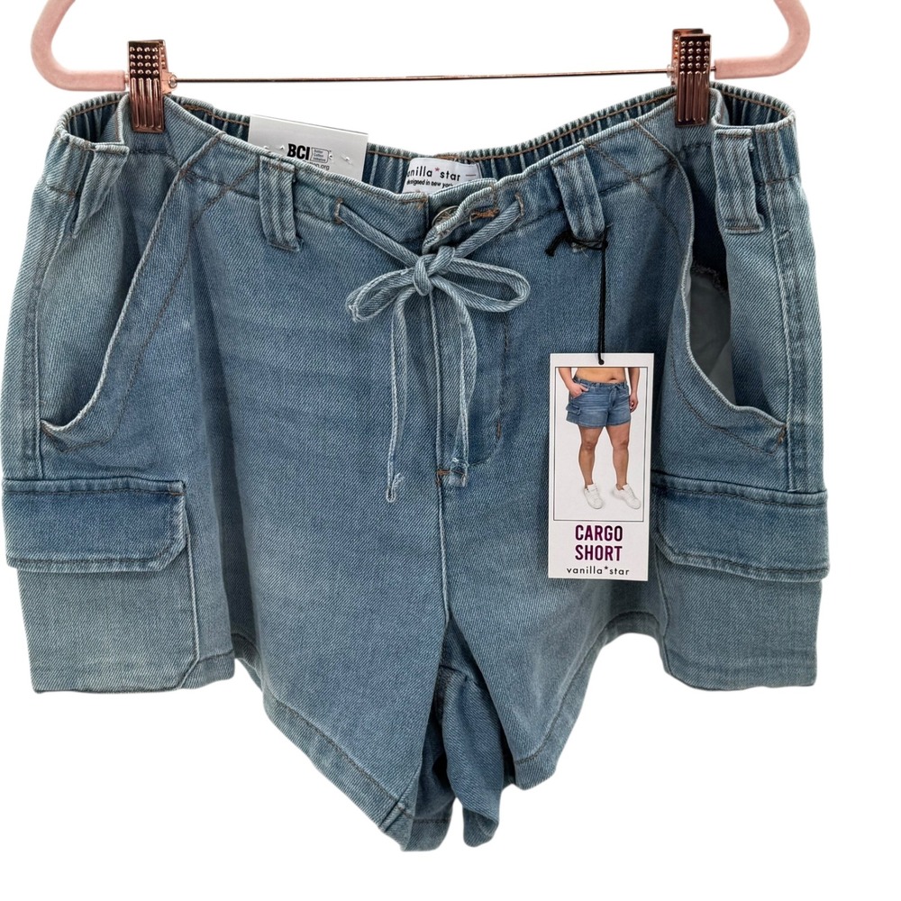 Vanilla Star Denim Cargo Shorts Drawstring Waist Pockets Plus Size‎ 16W